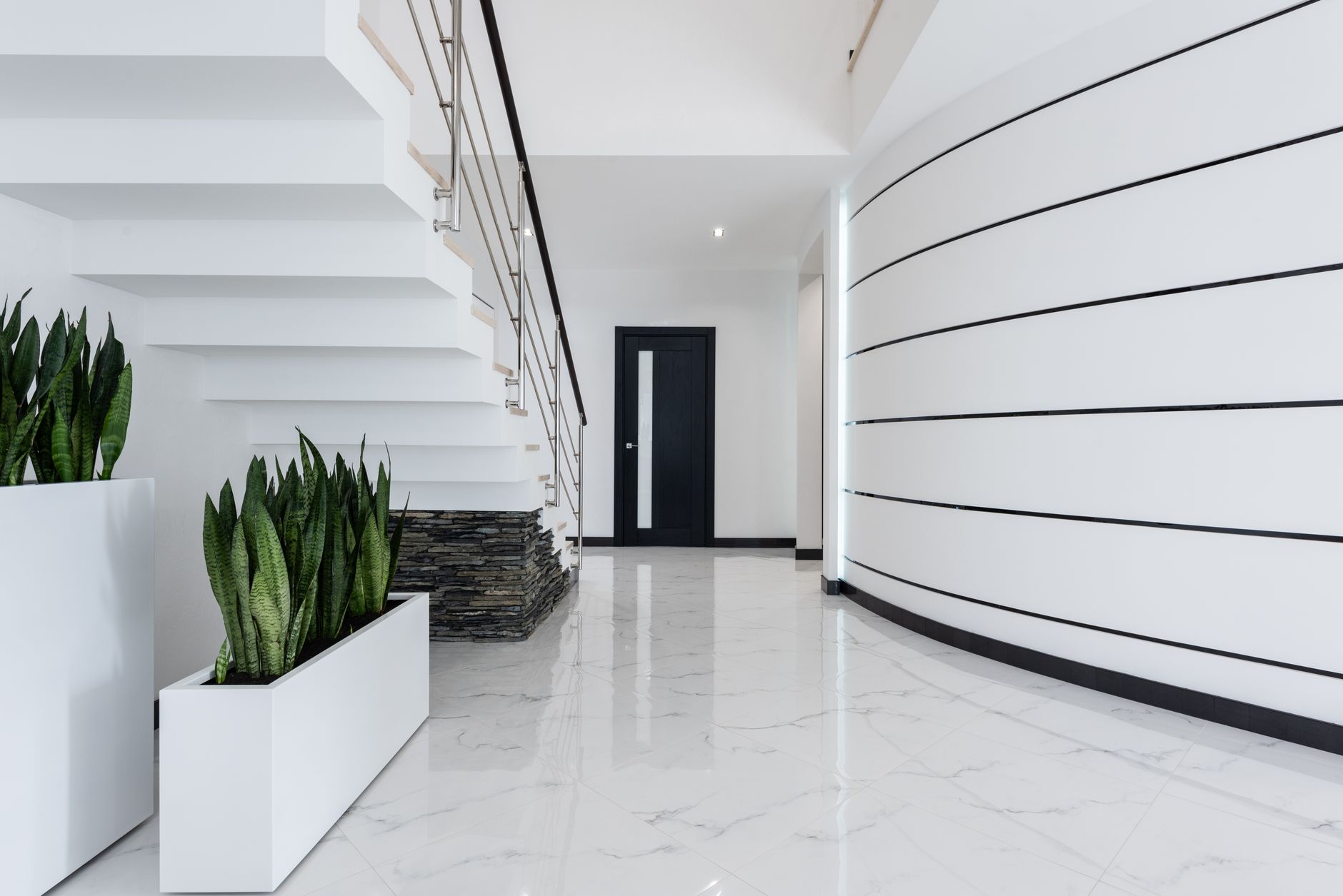 Modern luxury apartment lobby with premium finishes